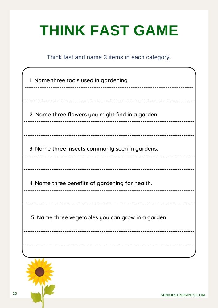 Demo printable - Gardening theme - seniorfunprint.com